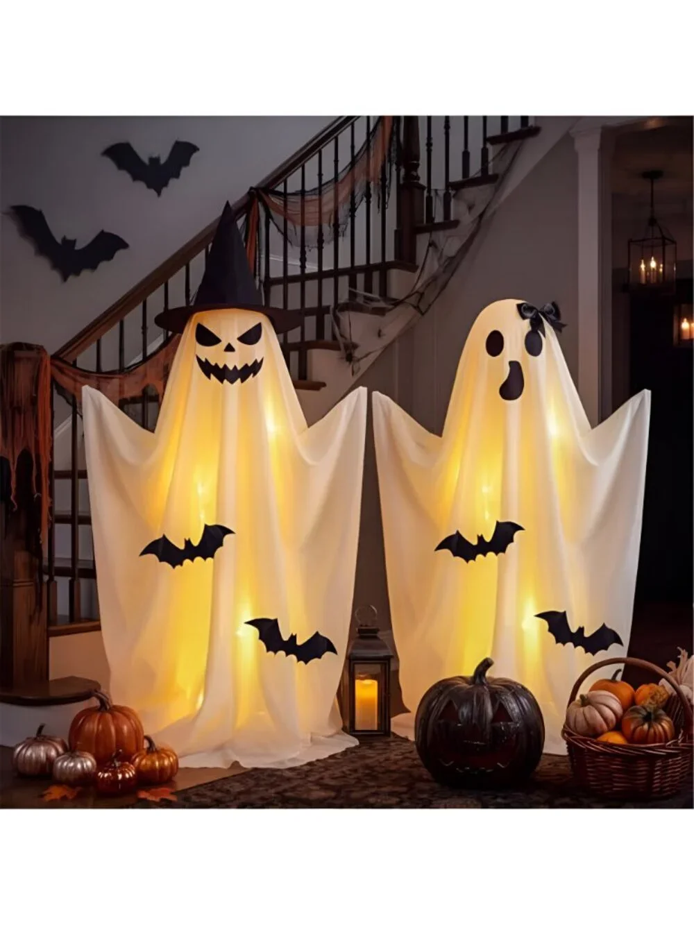2 Pcs Halloween Light up Ghost Decorations Indoor, Purple